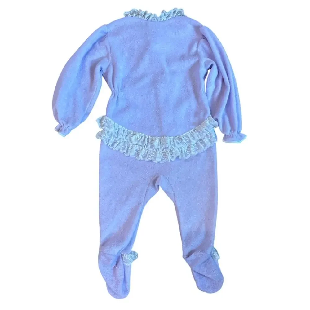 Vintage Baby Carters Baby Girl 6-9M‎ Lavender Footed Terry Sleeper Lace Trim EUC